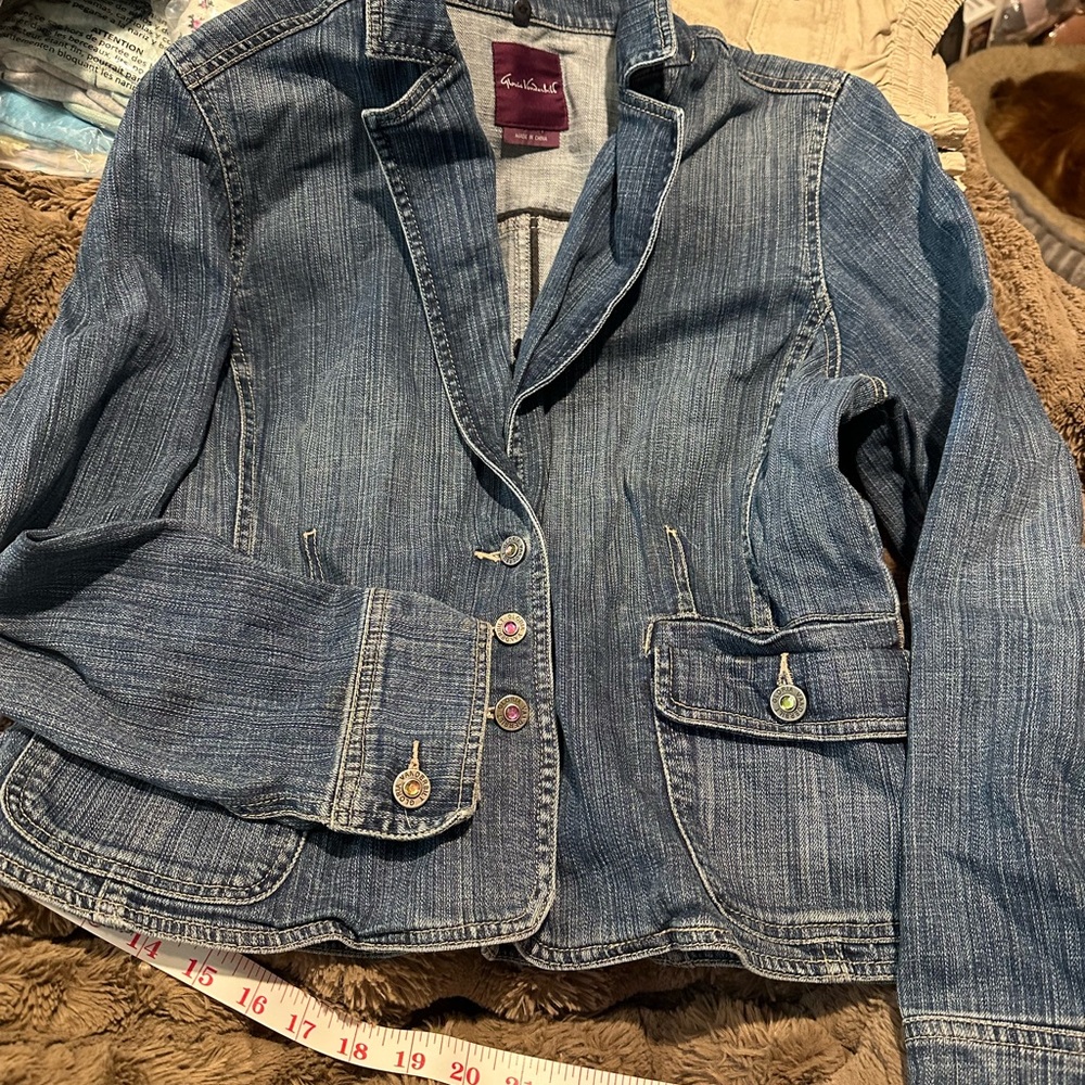 Gloria Vanderbilt Striped Blue Denim Blazer Jacket